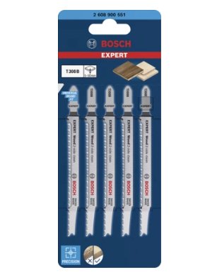 Bosch Hoja De Sierra De Calar Expert T 308 B ''Wood 2-Side Clean'', 5 Piezas 2608900551