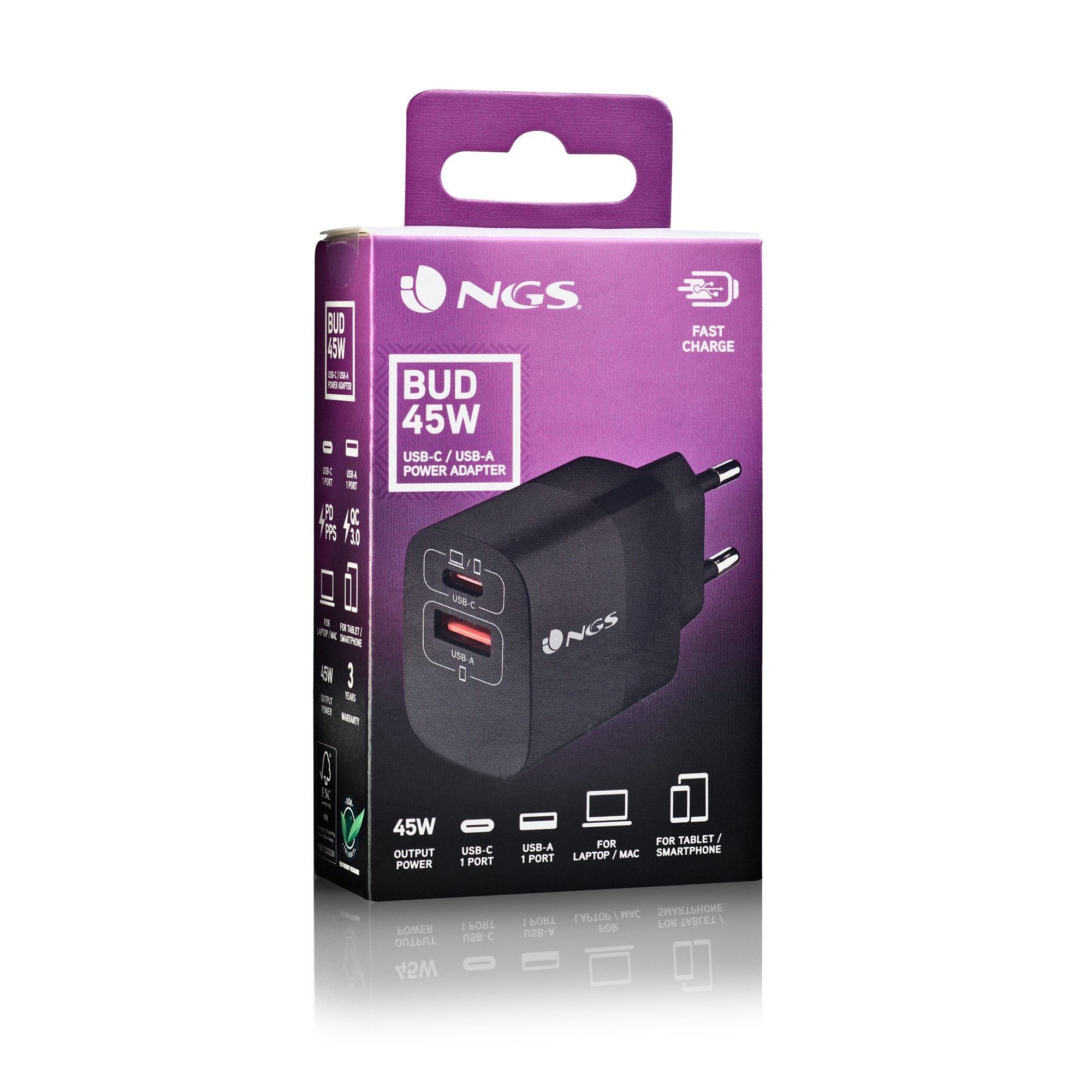 EAN 8435430624830 - NGS BUD 45W Universal Negro Corriente alterna Carga rápida Interior imagen 5