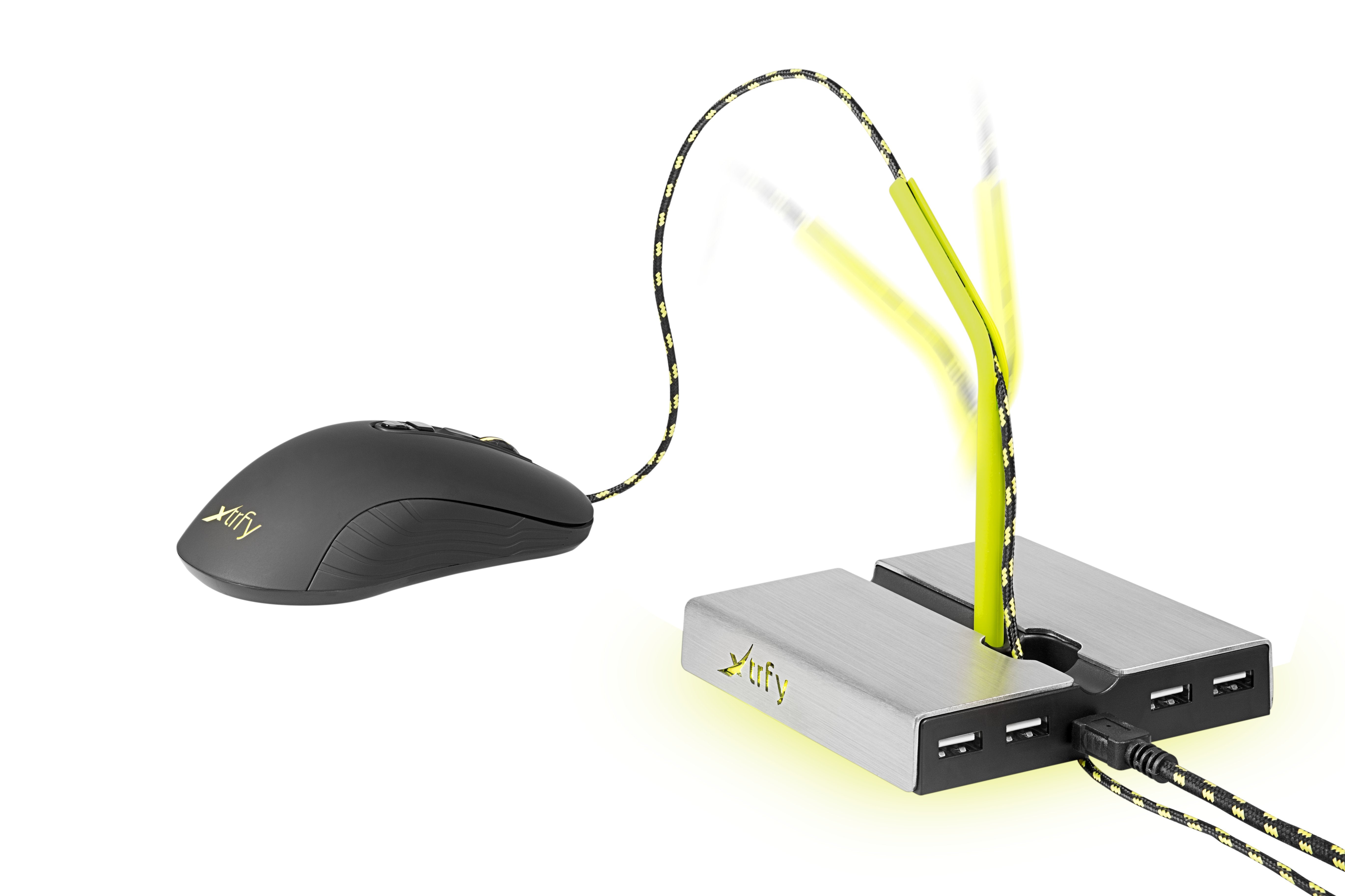 Cherry Xtrfy Zub B1 Raton Bungee Plata Amarillo Hub De Interfaz Usb 2.0