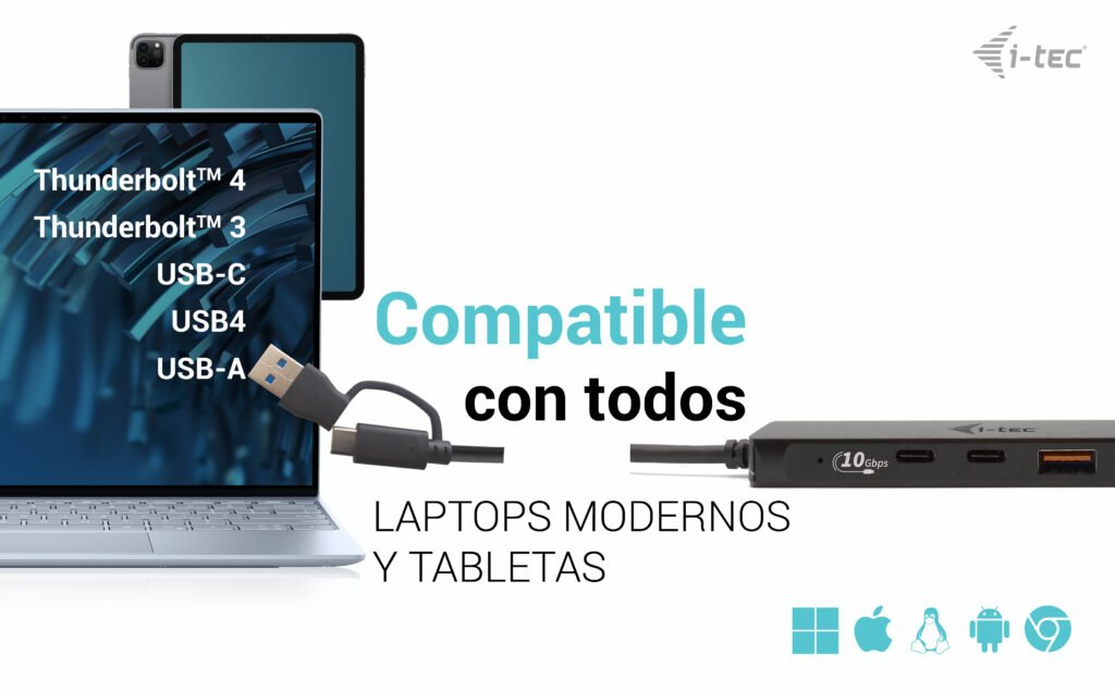 I-Tec Usb-C Hub 2+2x Usb-C/A Perp Usb-C Metal Hub 2xusb-C 2xusb-A