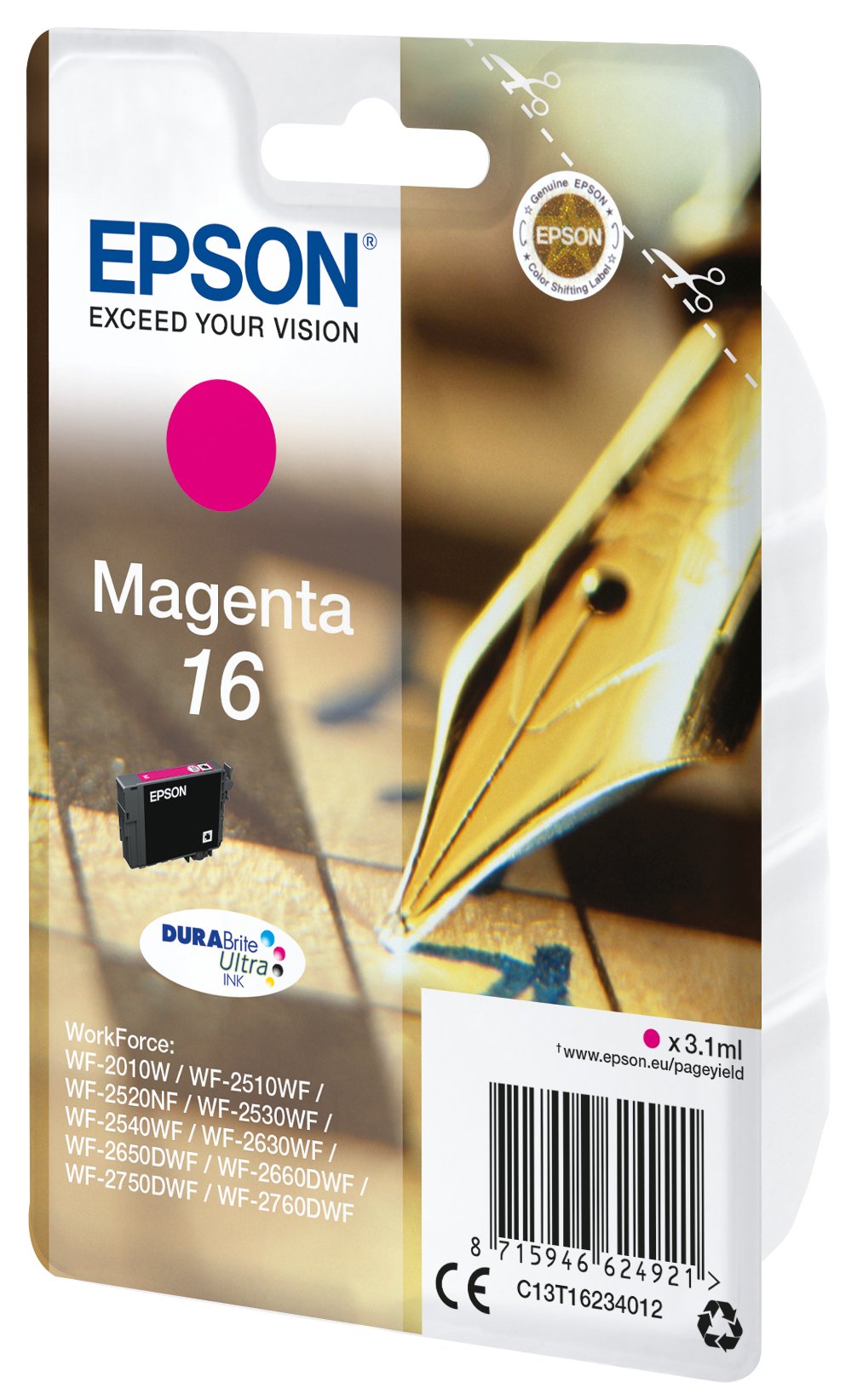 Epson 163.1 Mlmagentaoriginalblster Con Alarmas De Rf/Acsticacartucho De Tintapara Workforce Wf-2010, 2510, 2520, 2530, 2540, 2630, 2650, 2660, 2750, 2760
