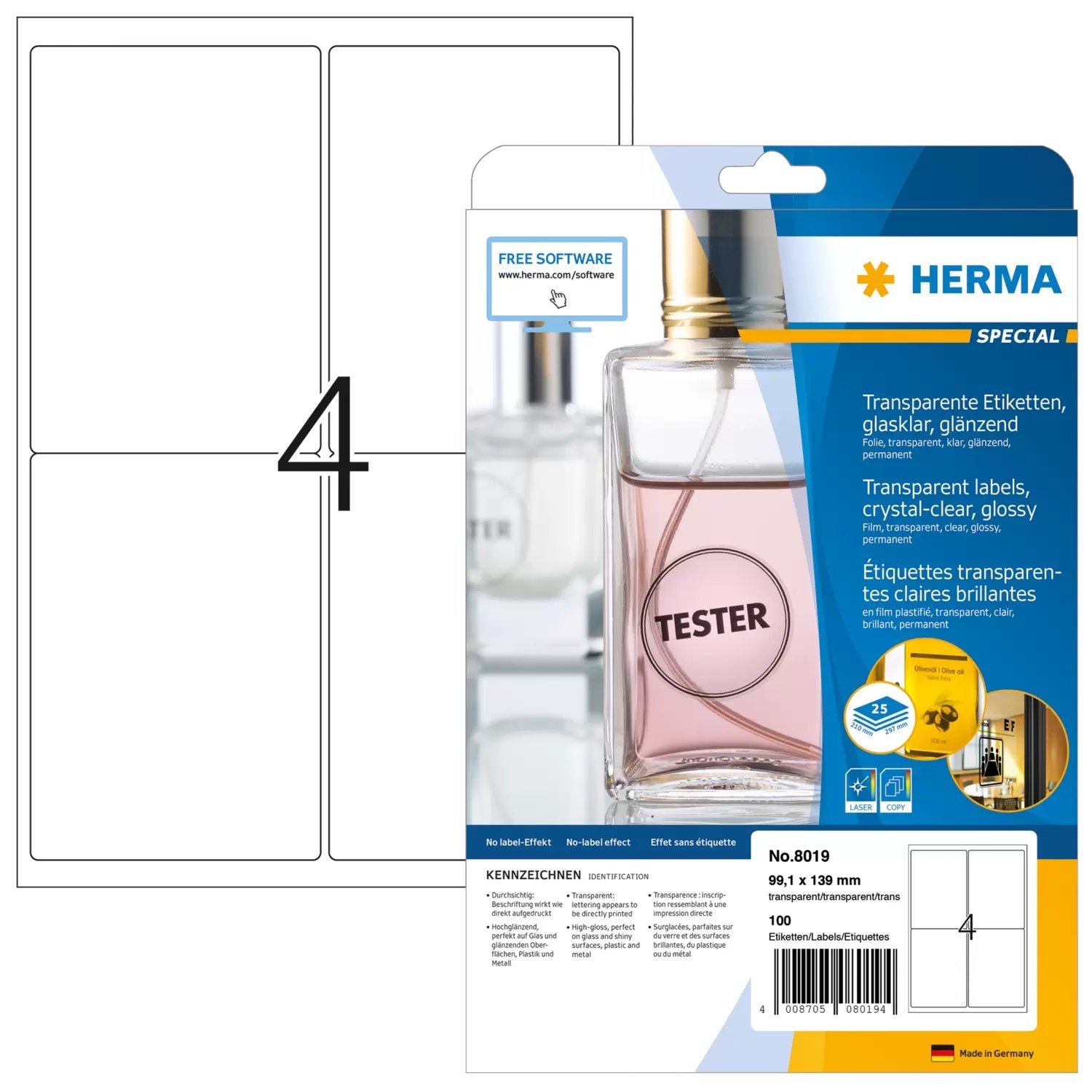 EAN 4008705080194 - HERMA 8019 etiqueta de impresora Transparente Etiqueta para impresora autoadhesiva imagen 1