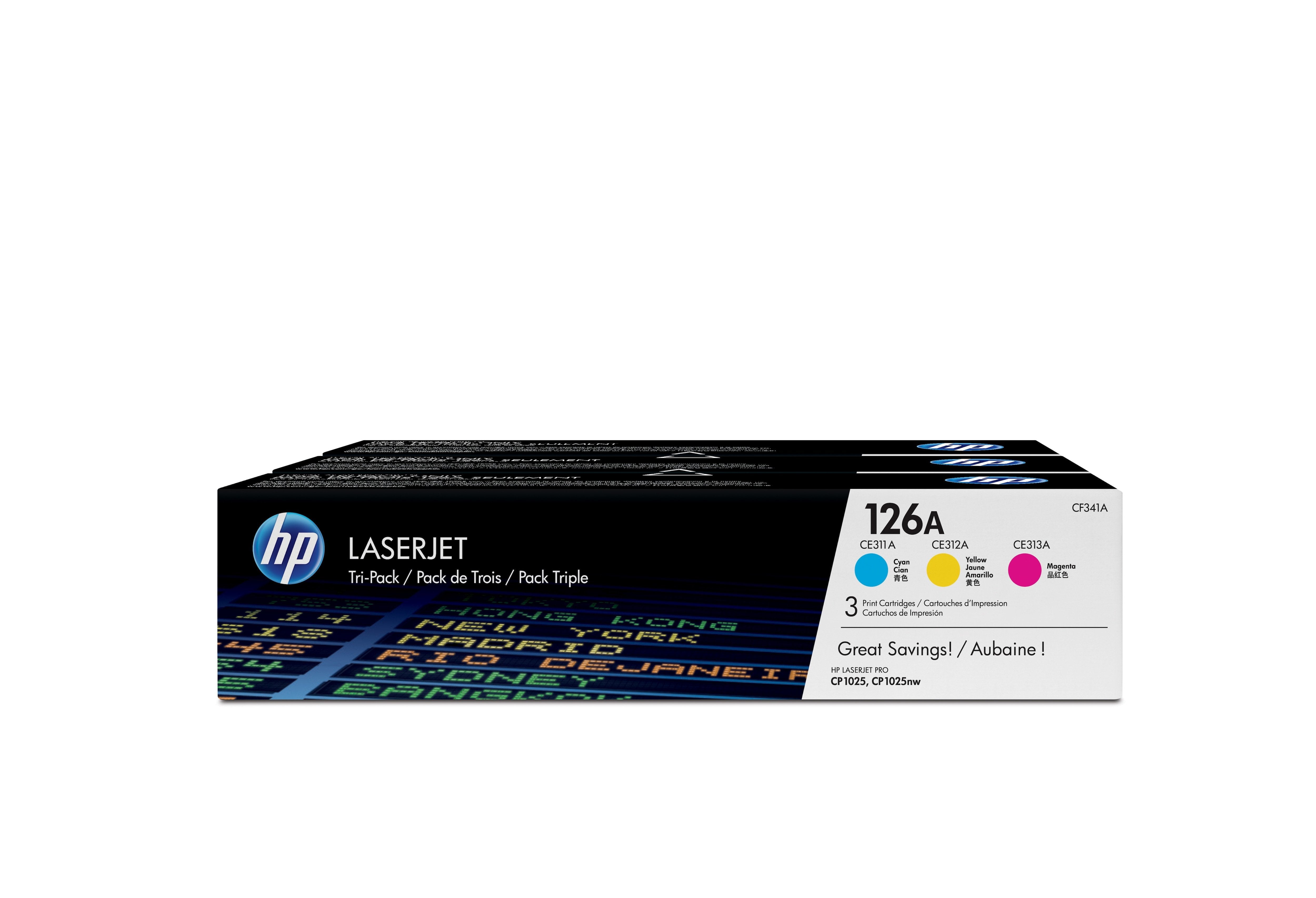 EAN 0886112385606 - HP 126A 3-pack Cyan/Magenta/Yellow Original LaserJet Toner Cartridges cartucho de tóner 3 pieza(s) Cian, imagen 1