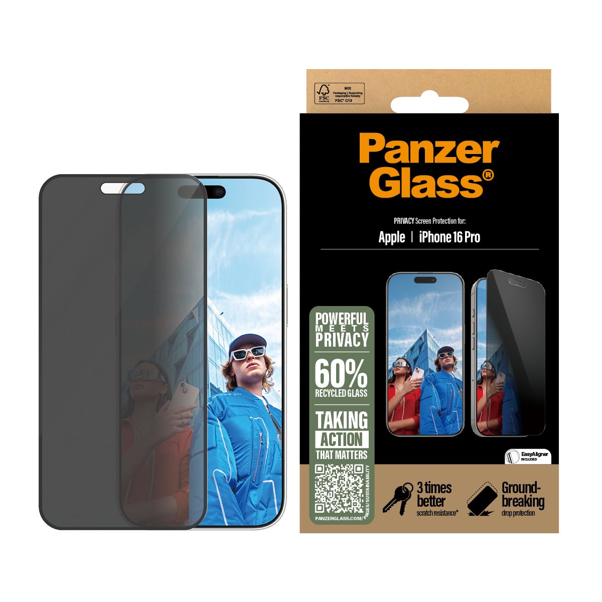 EAN 5715685002465 - PanzerGlass ® Privacy Screen Protector iPhone 16 Pro | Ultra-Wide Fit w. EasyAligner Protector de pantall imagen 2