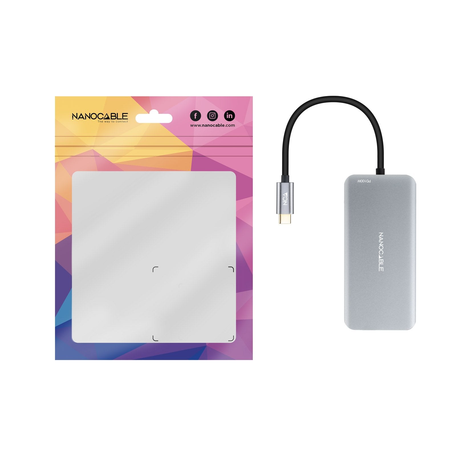 Nanocable Hub Usb-C 9 En 1 -Conversor Usb-C A 3 X Usb-A + 2 X Hdmi + Rj45 + Tf + Sd + Usb-C Pd 100w - Aluminio - 15cm -