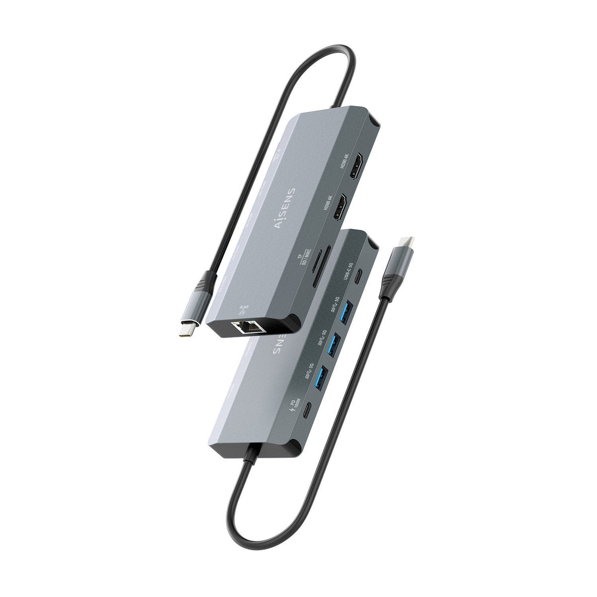 Docking Usb Tipo-C Aisens Asuc-10p052-Gr 2xhdmi 4k 1xrj45 3xusb 1xusb Tipo-C 1xusb Tipo-C Pd 1xlector De Tarjetas Gris