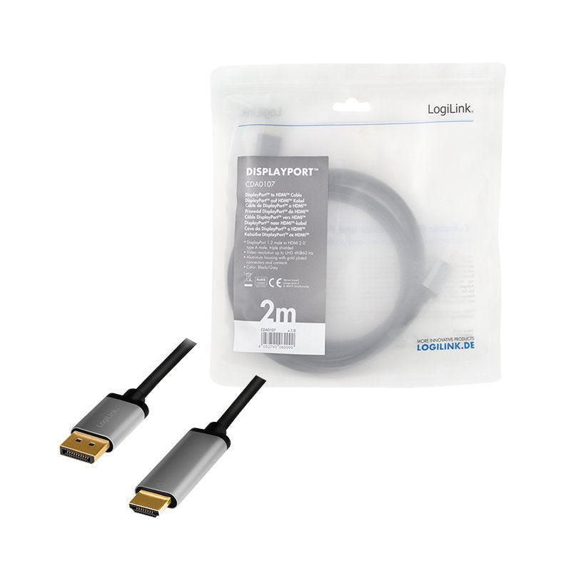 EAN 4052792062090 - LogiLink CDA0107 adaptador de cable de vídeo 2 m DisplayPort HDMI Negro, Gris imagen 4