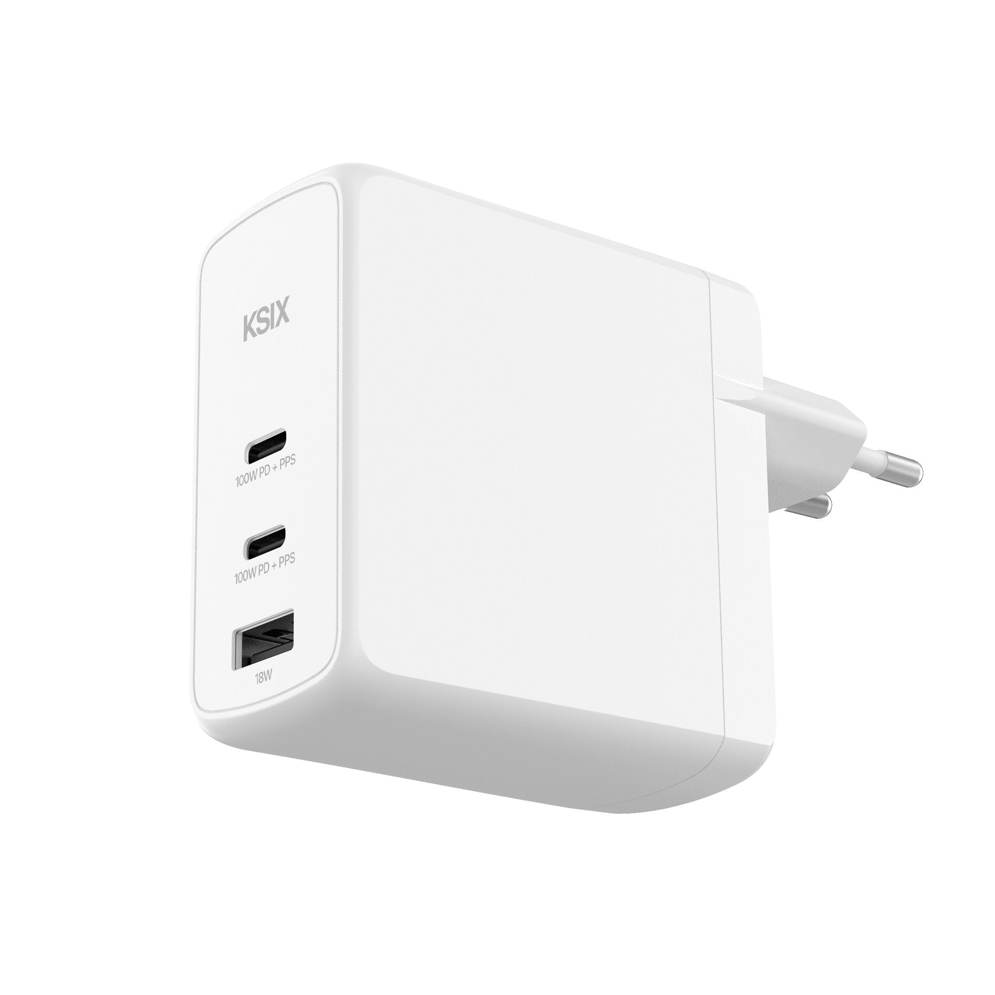 Cargador De Pared Ksix Bcd100ganaccb - 100w Gan Pps · 2xusb Tipo C · Usb · Blanco