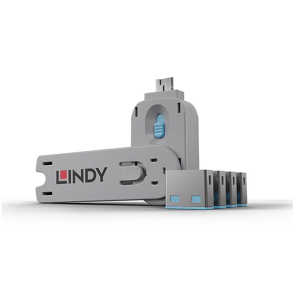 Lindy 40452 Bloqueador De Puerto Bloqueador De Puerto + Clave Usb Tipo A Azul Acrilonitrilo Butadieno Estireno (Abs) 5 Pieza(S)