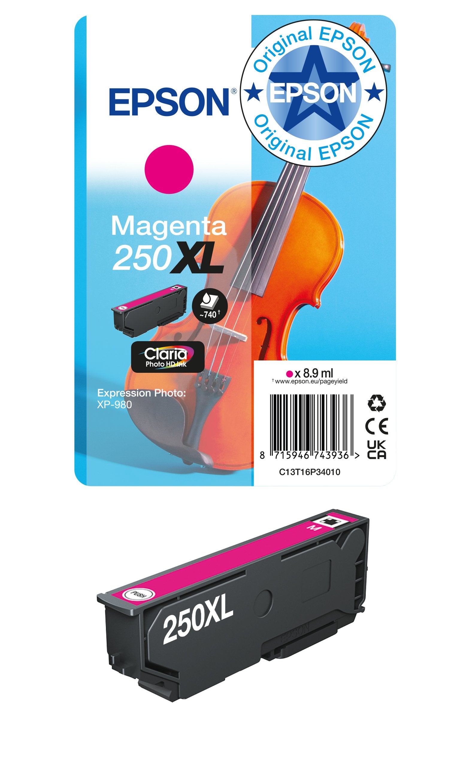 EAN 8715946743936 - Epson 250XL Violin Claria Photo HD cartucho de tinta 1 pieza(s) Original High (L) Yield imagen 2