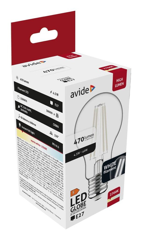 Avide Led Birne Blanco Filament Globe 4.5w E27 Ww 2700k