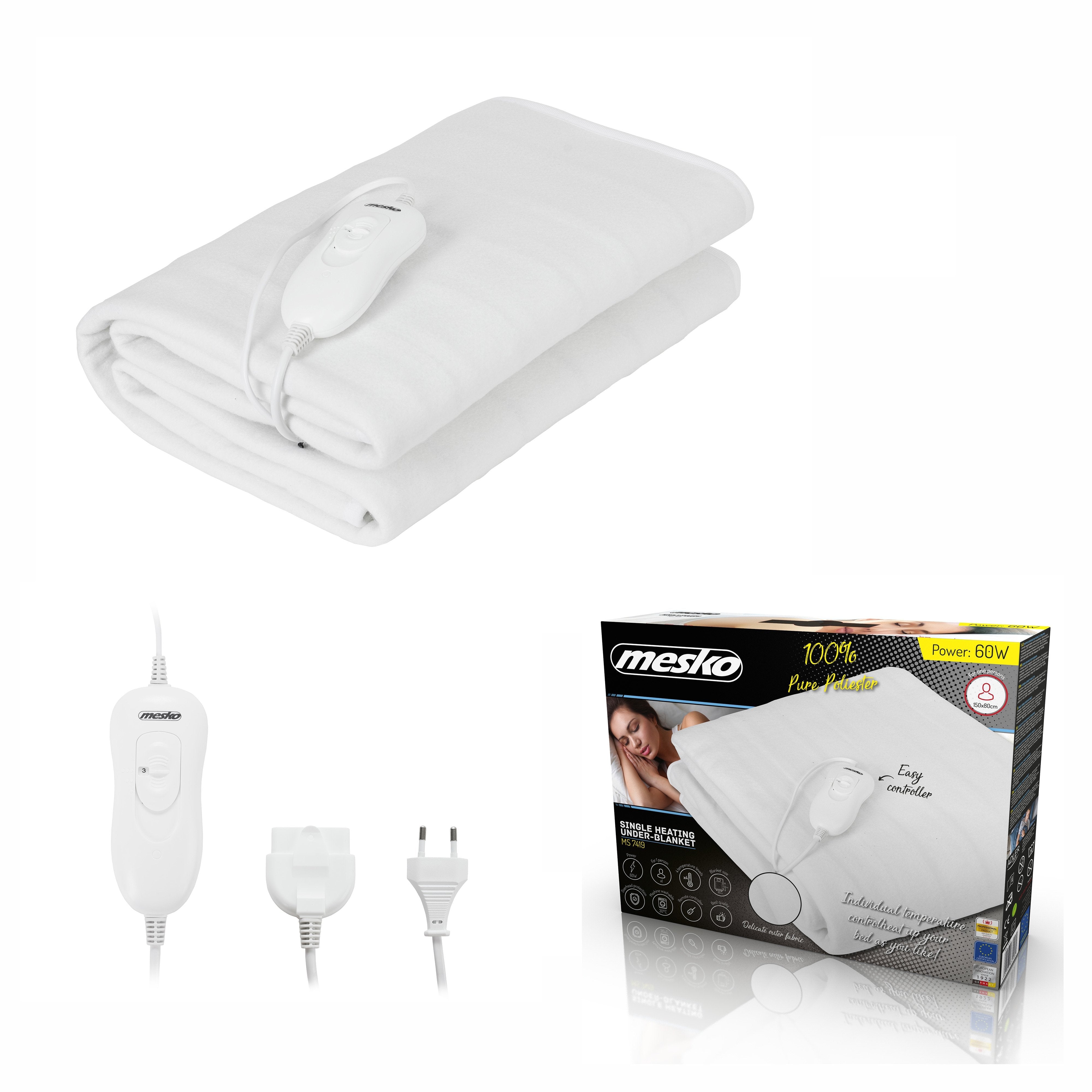 Mesko Home Ms 7419 Manta Eléctrica Y Almohadilla 60 W Blanco Poliéster