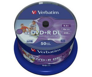 Verbatim 50 Dvd+R Double Layer 8.5gb 8x Spindel Wide Inkjet Printable Surface