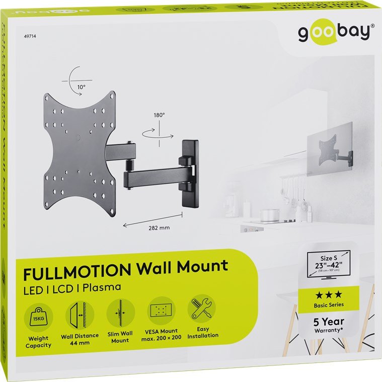 Soporte Tv/Mon Goobay Pared Negro Fullmotion S 23-42 Max Load 15kg Ranges S90º~I 10º