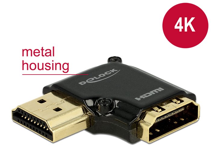 Delock Hdmi-A Plug> Hdmi-A Socket 4k, Cable Negro, 90 ° En Ángulo A La Izquierda 65660
