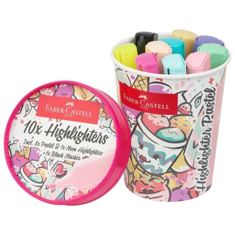 Faber-Castell Textliner 46 Pastel Pack De 10 Marcadores Fluorescentes - Diseño Del Pack Tarrina De Helado - Punta