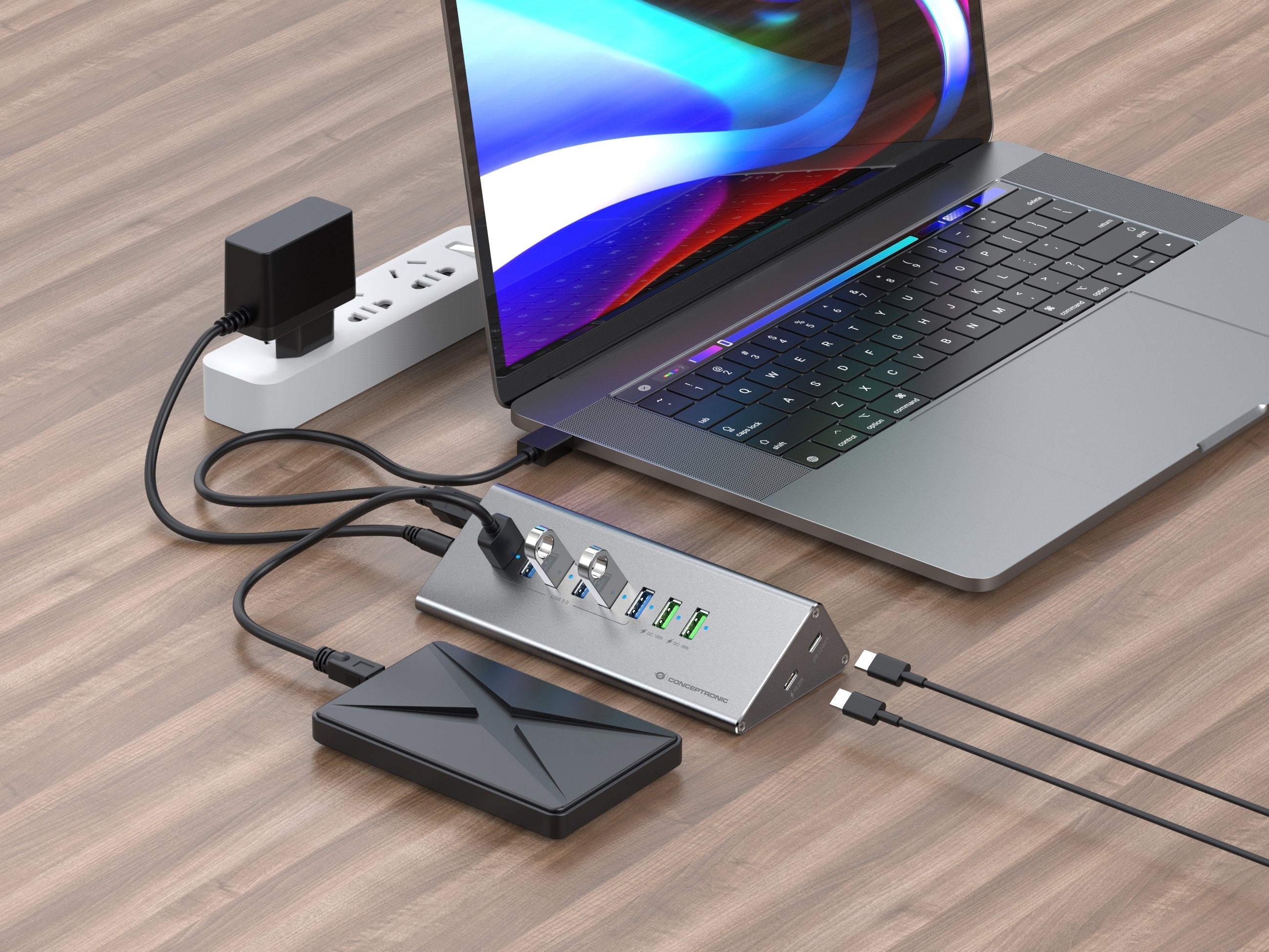 Hub Usb Conceptronic -> 8x Usb-A 60w, 2x Usb-C 3.0 Mn Si