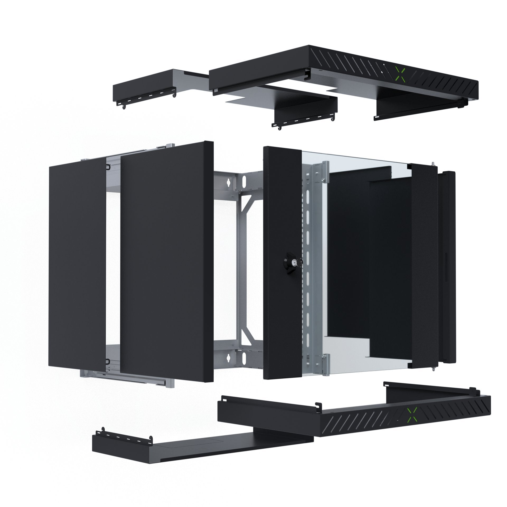 Armario De Pared X-Rack De 19" Con Puerta De Vidrio De 400-600 Mm, 12u, Color Negro.