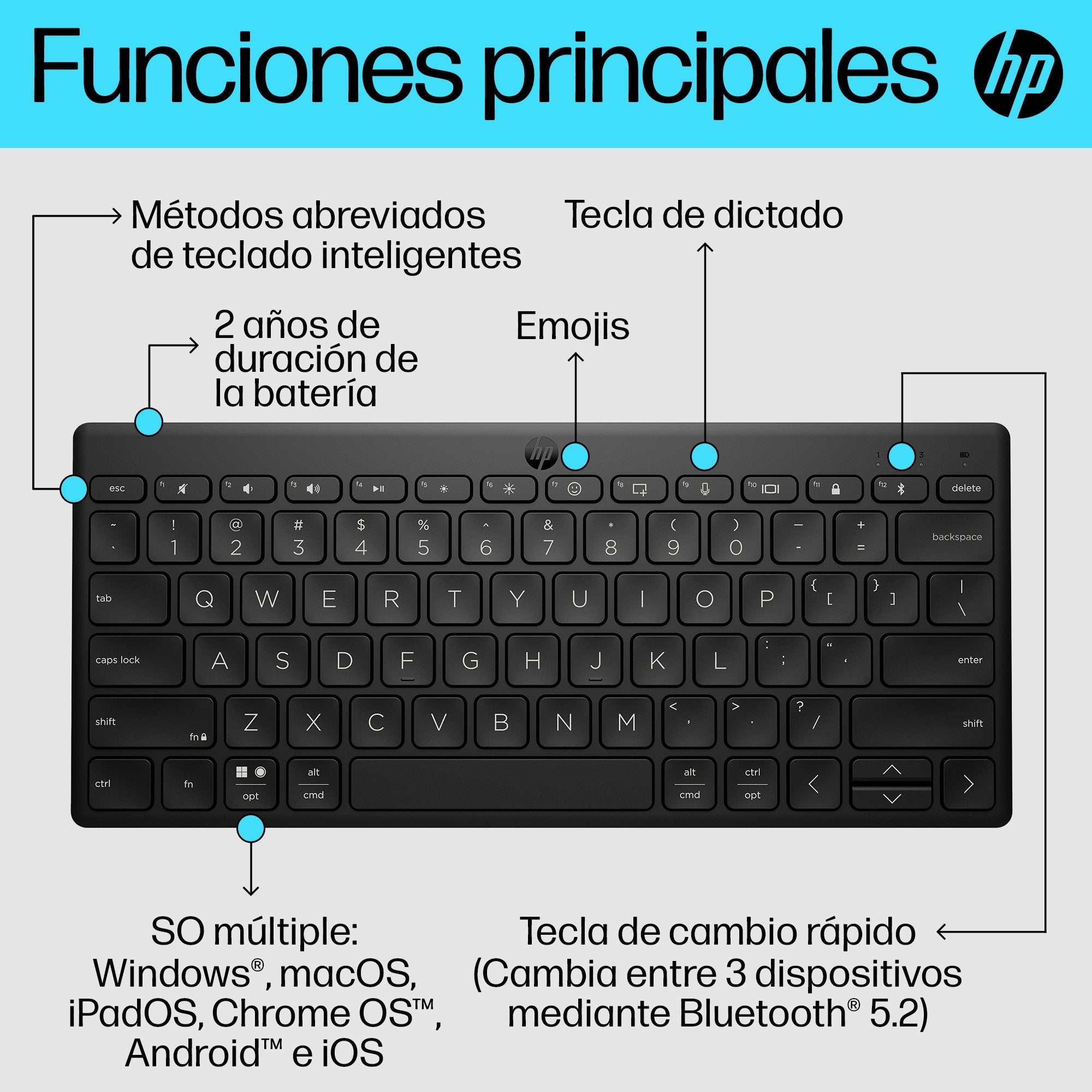 Hp Teclado Multidispositivo Compacto 350 Con Bluetooth