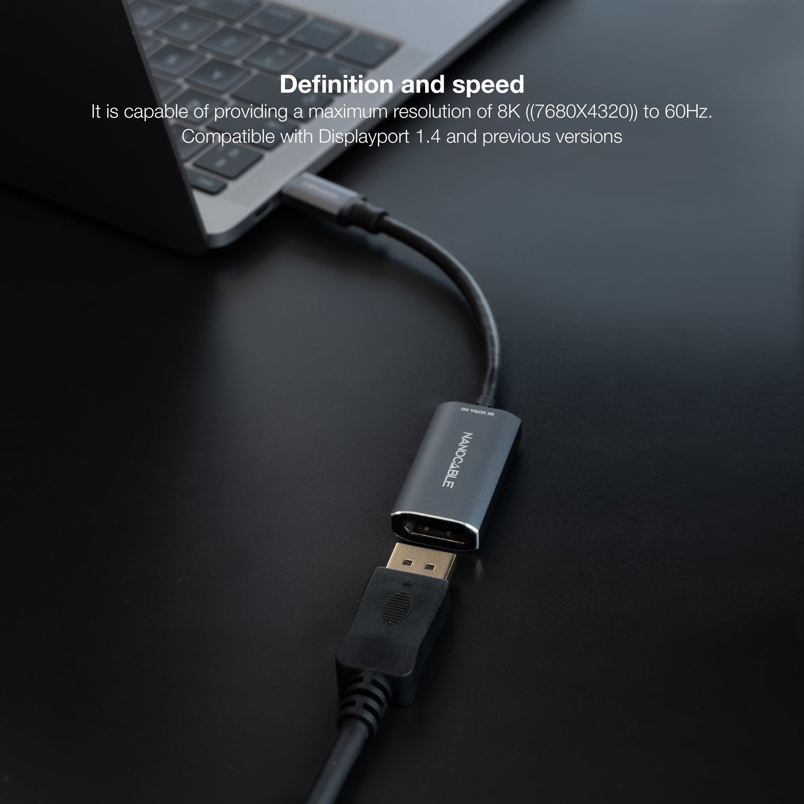 Conversor Usb-C A Dp 8k Aluminio Gris 15 Cm