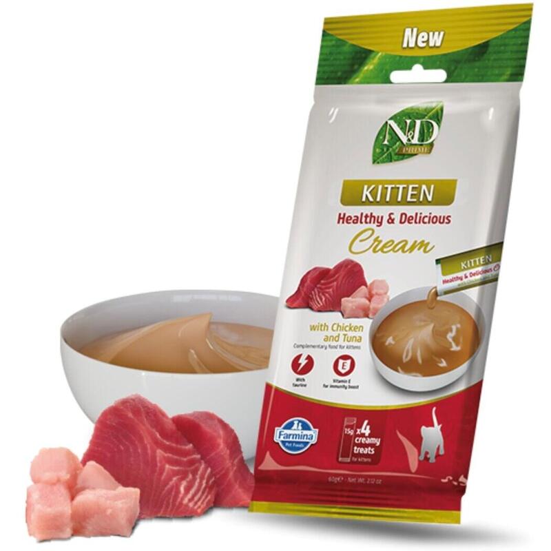Farmina N&D Prime Cat Cream With Chicken & Tuna Kitten Box Premio Para Gatitos 4x15g