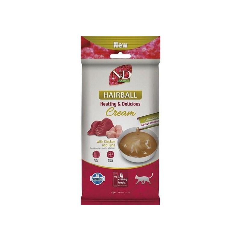Farmina N&D Quinoa Cat Hairball Cream With Chicken & Tuna Box Premio Para Gatos 4x15g