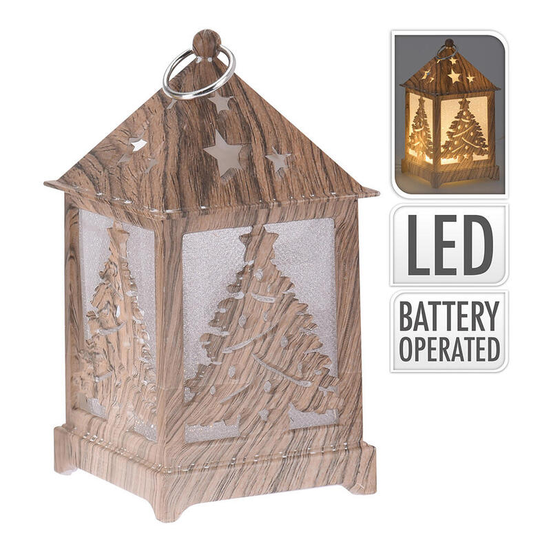 Farol Led Tallado Efecto Madera 6,5x6,5x12cm Colores/Modelos Surtidos