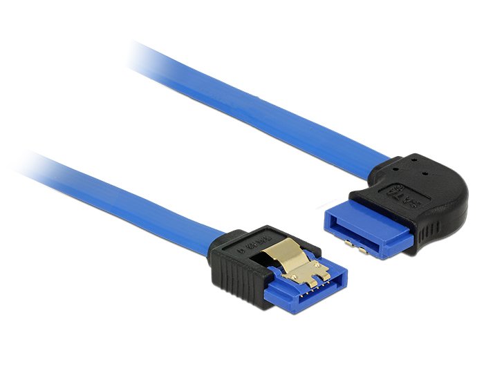Delock Cable Sata 6 Gb S Buchse Gerade > Sata Buchse Rechts Gewinkelt 20cm Blau Mit Goldclips