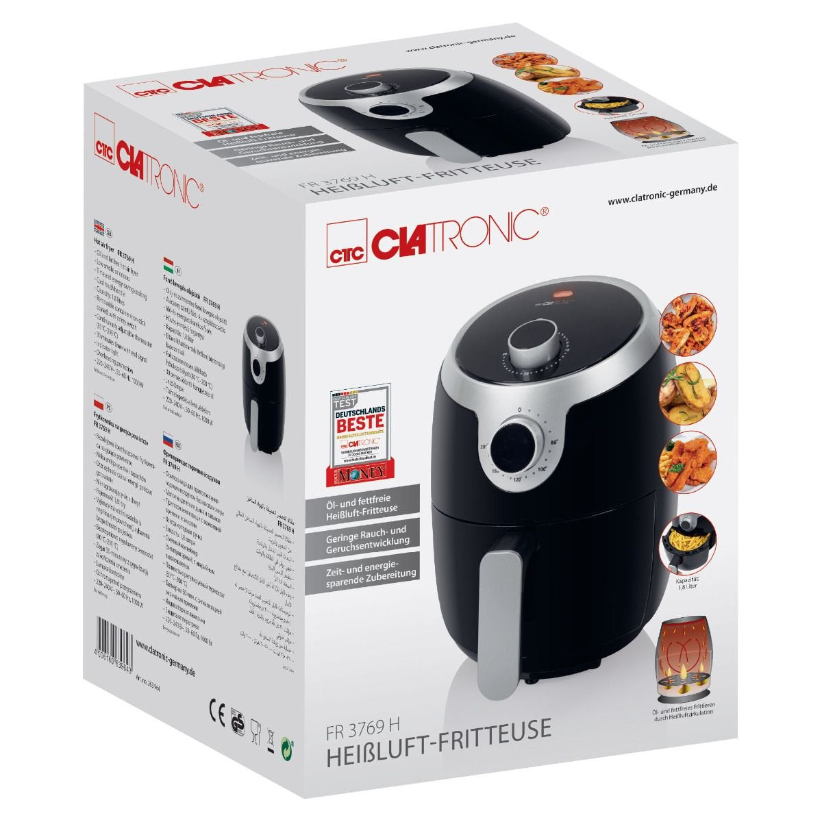 EAN 4006160639643 - Clatronic FR 3769 H Sencillo 1,8 L Independiente 1000 W Freidora de aire caliente Negro, Acero inoxidable imagen 7