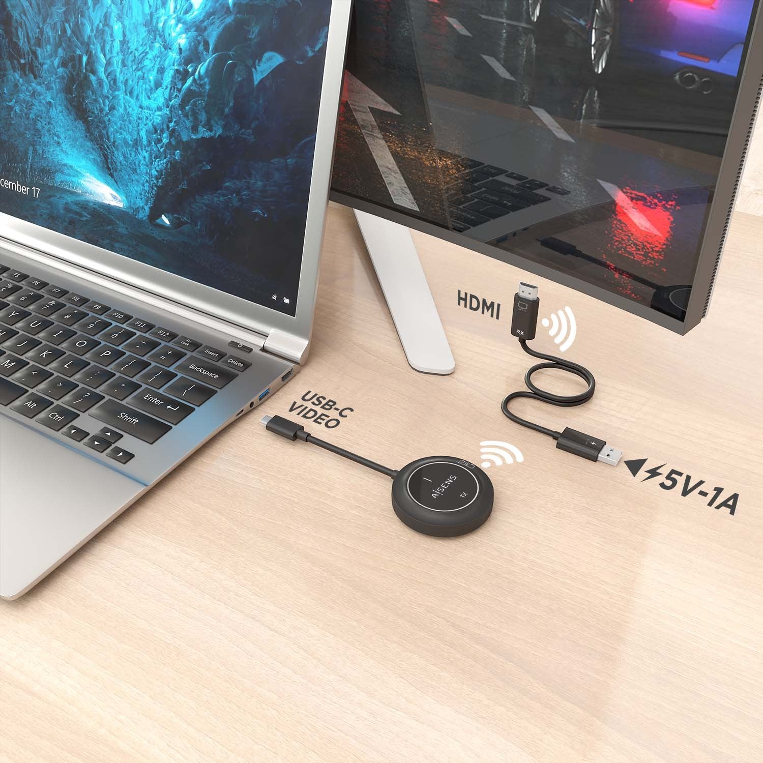 Aisens Usb-C A Hdmi Inalambrico 1080p 30m, Negro