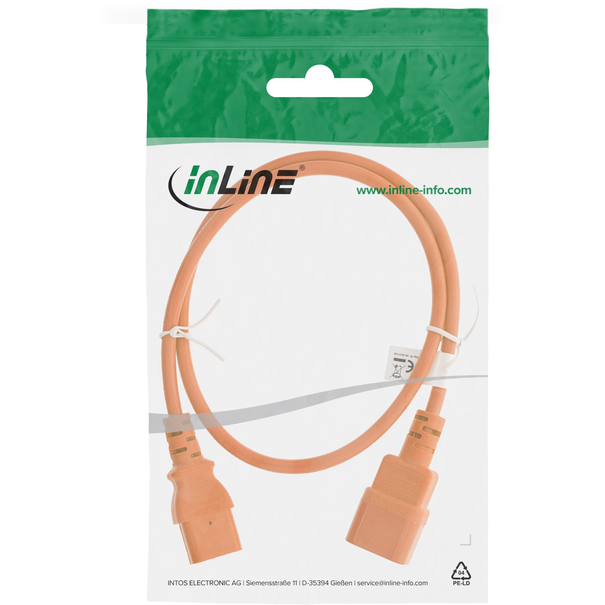 Prolongación Del Cable De Alimentación Inline, C13 A C14, Naranja, 0,75 M
