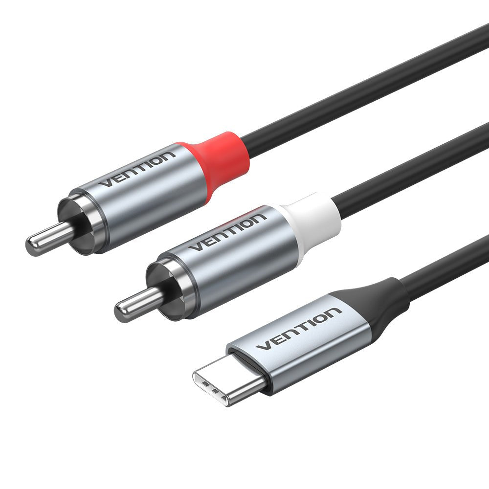 Vention Cable Dac De Audio - Longitud 1m - 2xrca - Usb-C - Chaqueta De Tpe - Carcasa De Aluminio - Gris