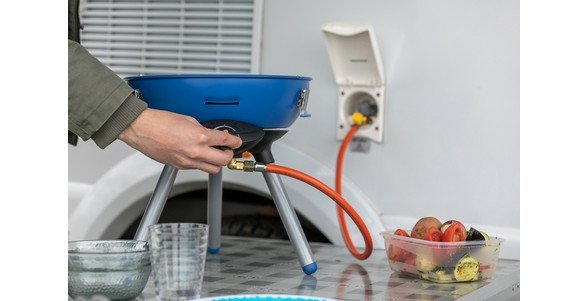 Campingaz Party Grill 400 Caravan Connect Cocina De Gas, Parrilla De Gas Negro/Azul, 30mbar, Con Conexión Para Caravana, Modelo 2023