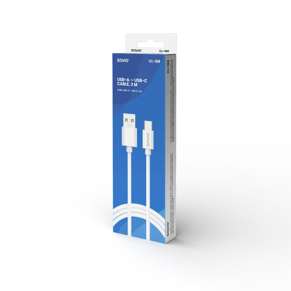 EAN 5901986047490 - Savio USB cable 2 m USB 2.0 USB A - USB C White CL-168 cable USB 3 m Blanco imagen 3