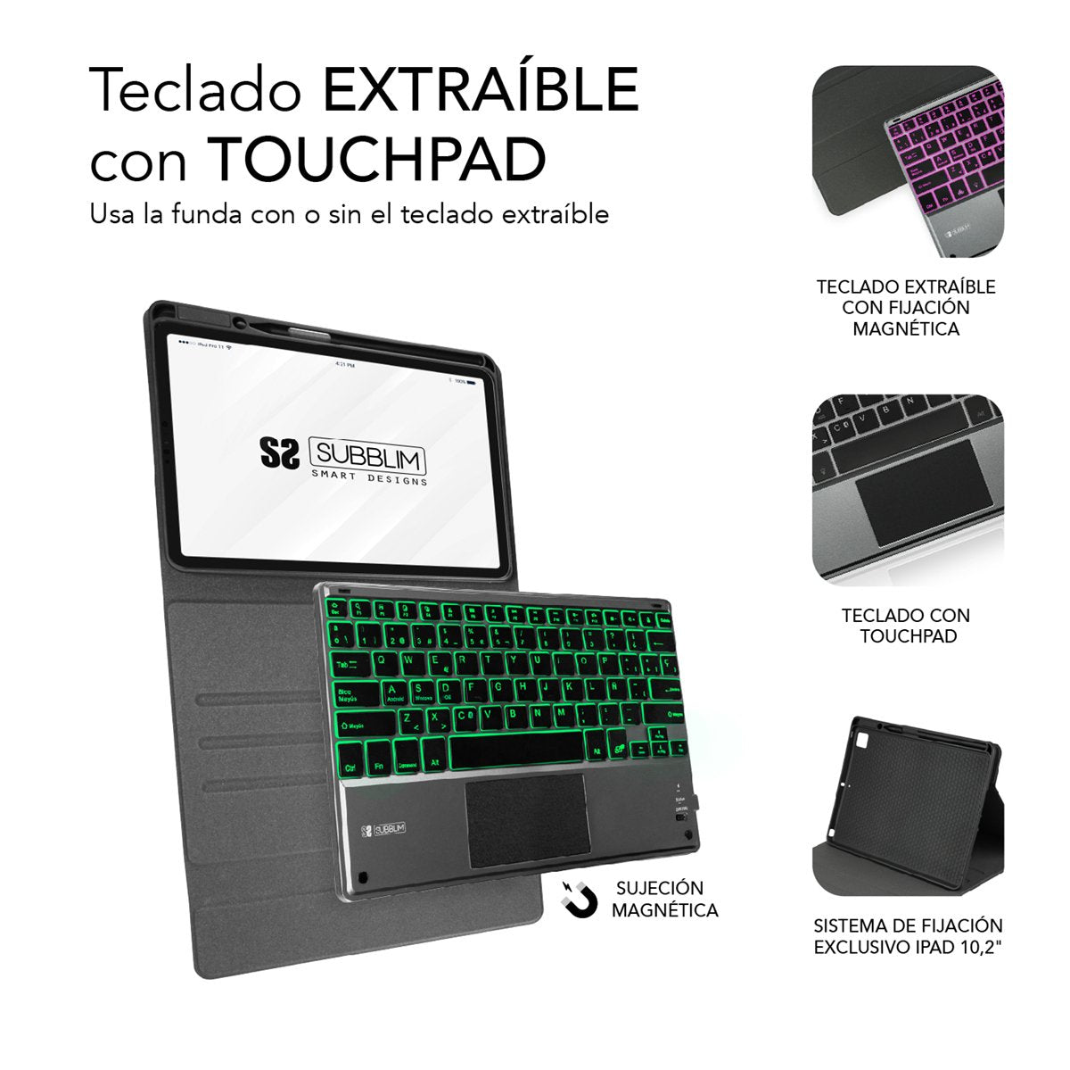 EAN 8436586741426 - SUBBLIM FUNDA + TECLADO TABLET IPAD PRO BLUETOOTH 11'' TOUCHPAD BLACK QWERTY Español Bluetooth/Micro-USB imagen 3