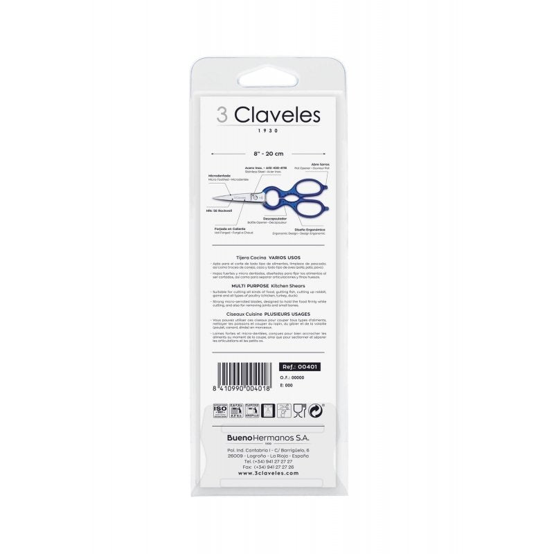 EAN 8410990004018 - 3 Claveles 00401 tijera de cocina 200 mm Azul, Acero inoxidable Universal imagen 4