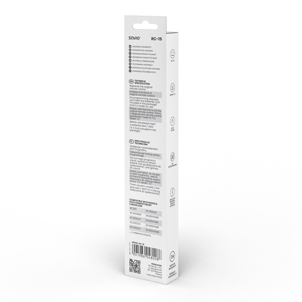 Savio Rc-15 Mando A Distancia Universal/Reemplazo Para Tcl , Smart Tv