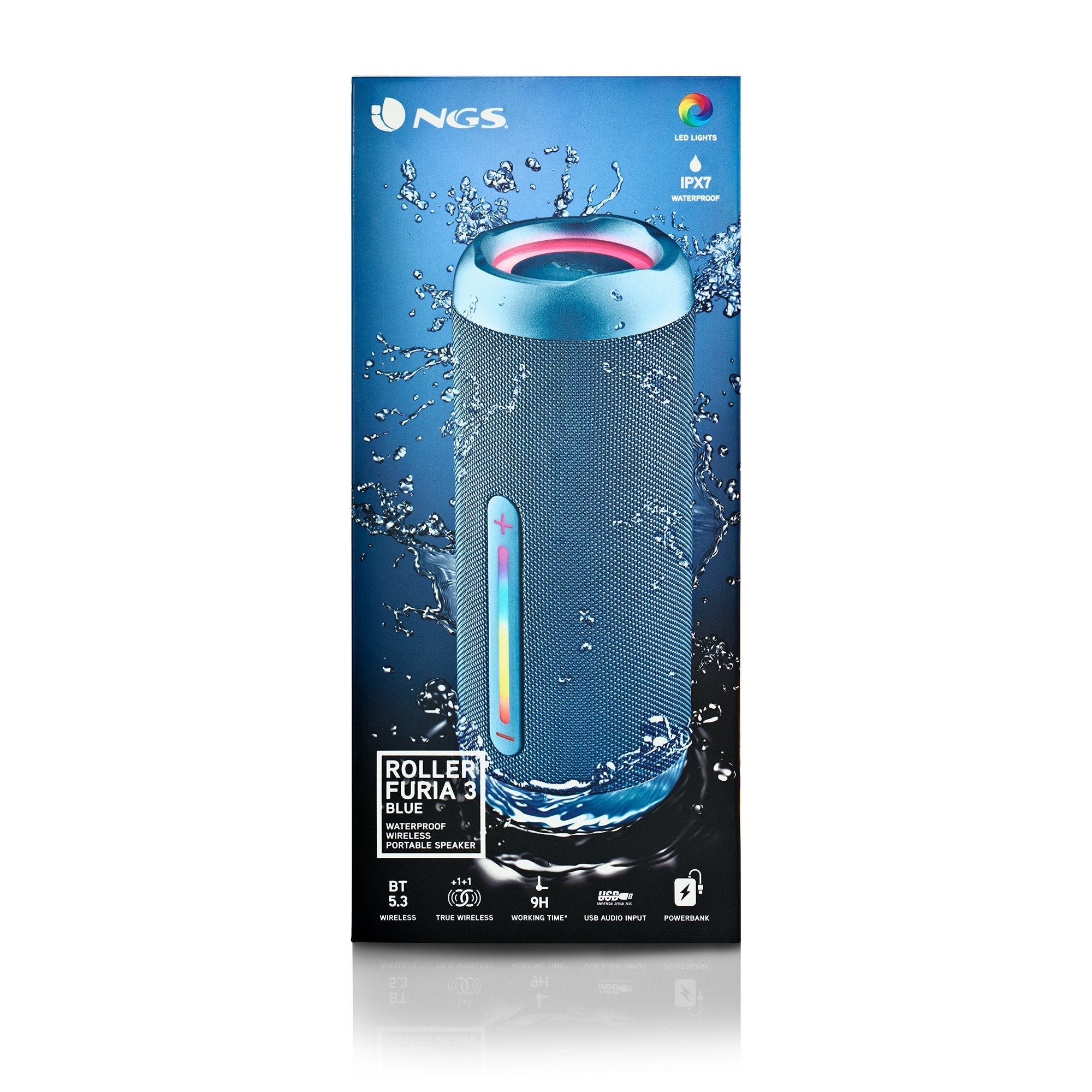Ngs Altavoz Port Bt Luces Rgb Ip67 Color Azul 60w