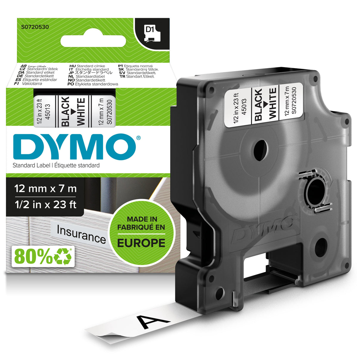 EAN 5411313450133 - DYMO D1 Standard - Black on White - 12mm cinta para impresora de etiquetas Negro sobre blanco imagen 1