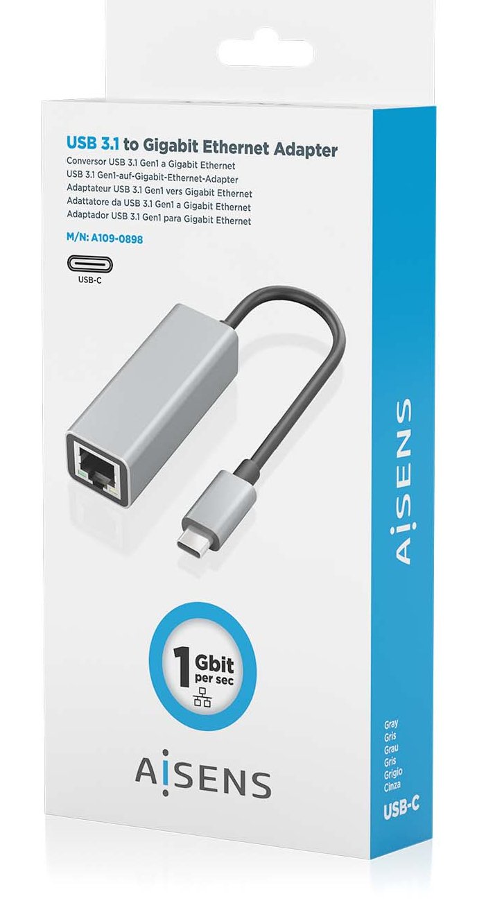 Aisens Conversor Usb3.1 Gen1 Usb-C A Ethernet Gigabit 10/100/1000 Mbps, Gris, 15cm