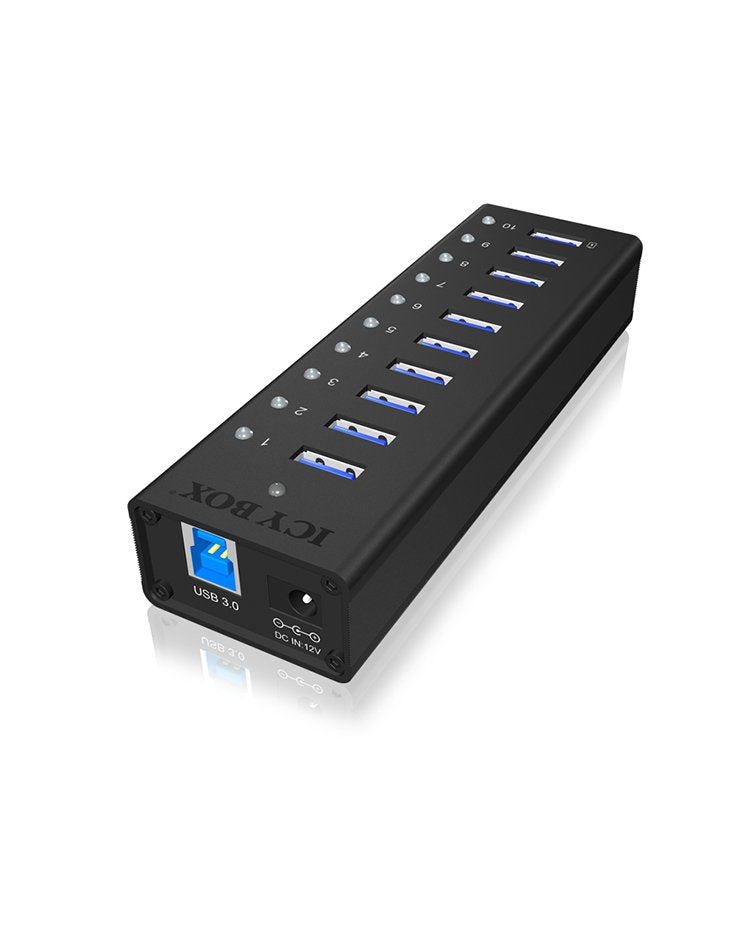 Icybox Ib-Ac6110 Icybox 10 X Port Usb 3.0 Hub With Usb Charge Port, Black