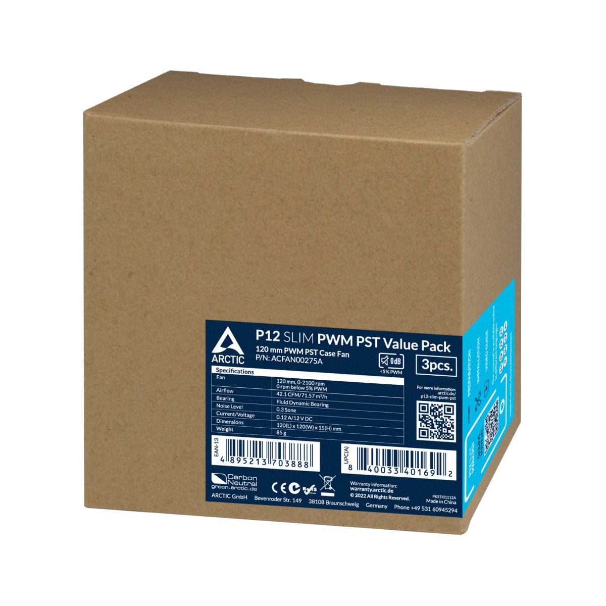 EAN 4895213703888 - ARCTIC P12 Slim PWM PST Carcasa del ordenador Ventilador 12 cm Negro 3 pieza(s) imagen 6