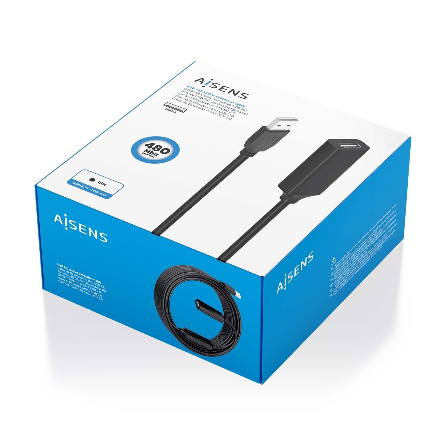 Aisens Cable Usb 2.0 Prolongador Con Amplificador, Tipo A/M-A/H, Negro, 15m