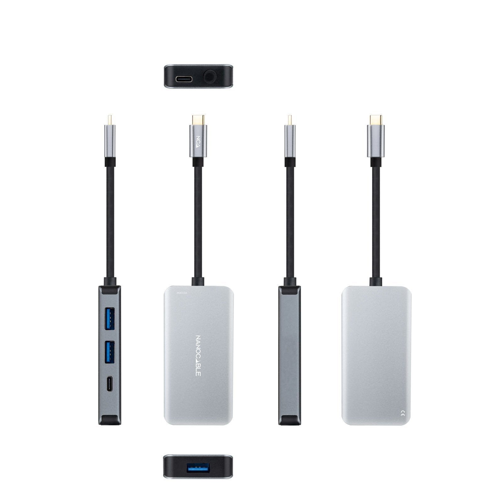 Nanocable Hub Usb-C 5 En 1 - Conversor 3.2 Gen1 5g A 3 X Usb-A 3.0 + Usb-C + Usb-C Pd 100w - Aluminio - 15 Cm - Color