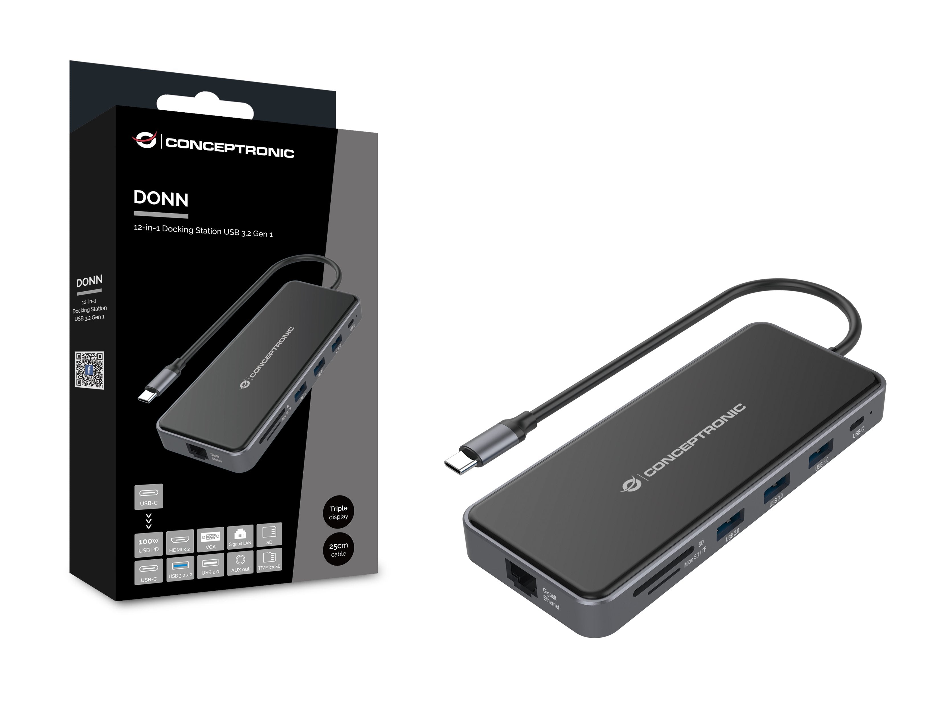Conceptronic Adaptador Usb-C->2xhdmi,Gbe,Pd,2xusb3.0,Sd0.25 Gr