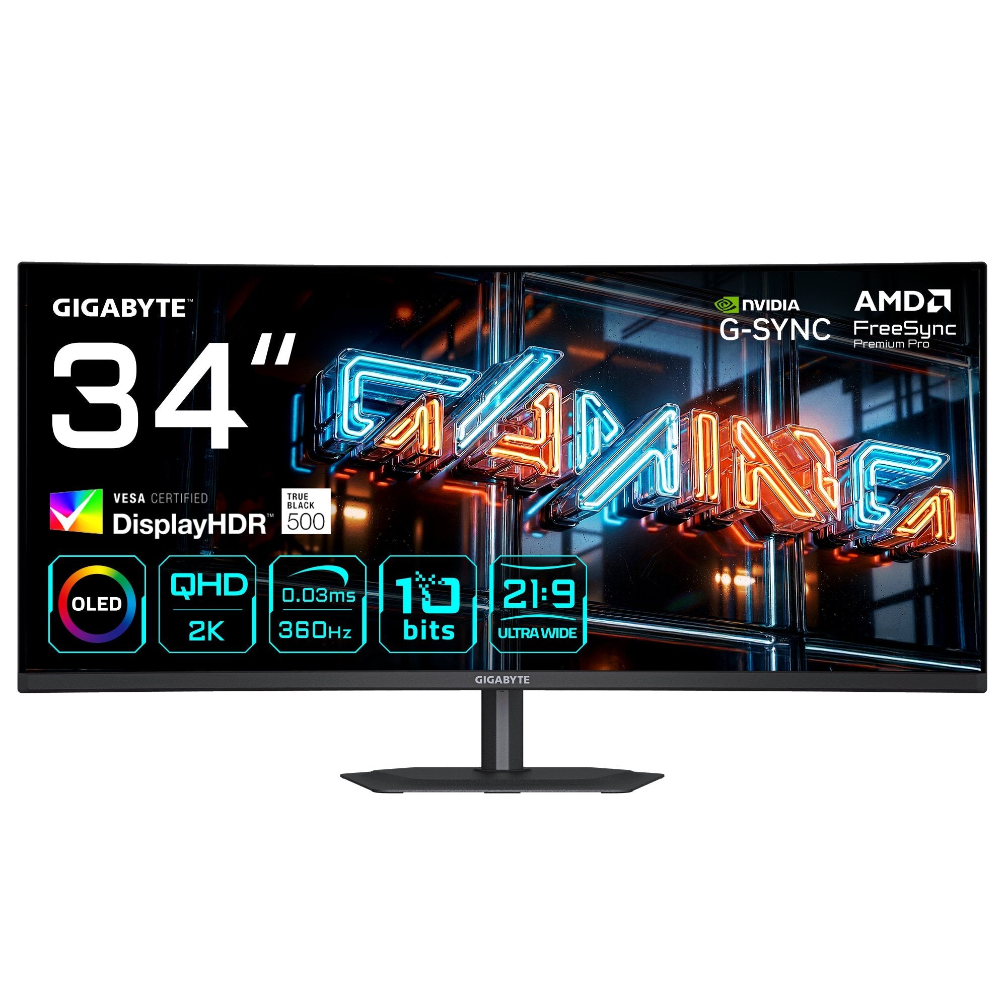 Gigabyte Mo34wqc36 Monitor Gaming Curvo 34 Wqhd - 3440 X 1440, 360hz, 0.03ms, Kvm, 300 Cd/M², Freesync Premium Pro, Displayhdr True Black 500, Hdmi 2.1, Displayport 2.1