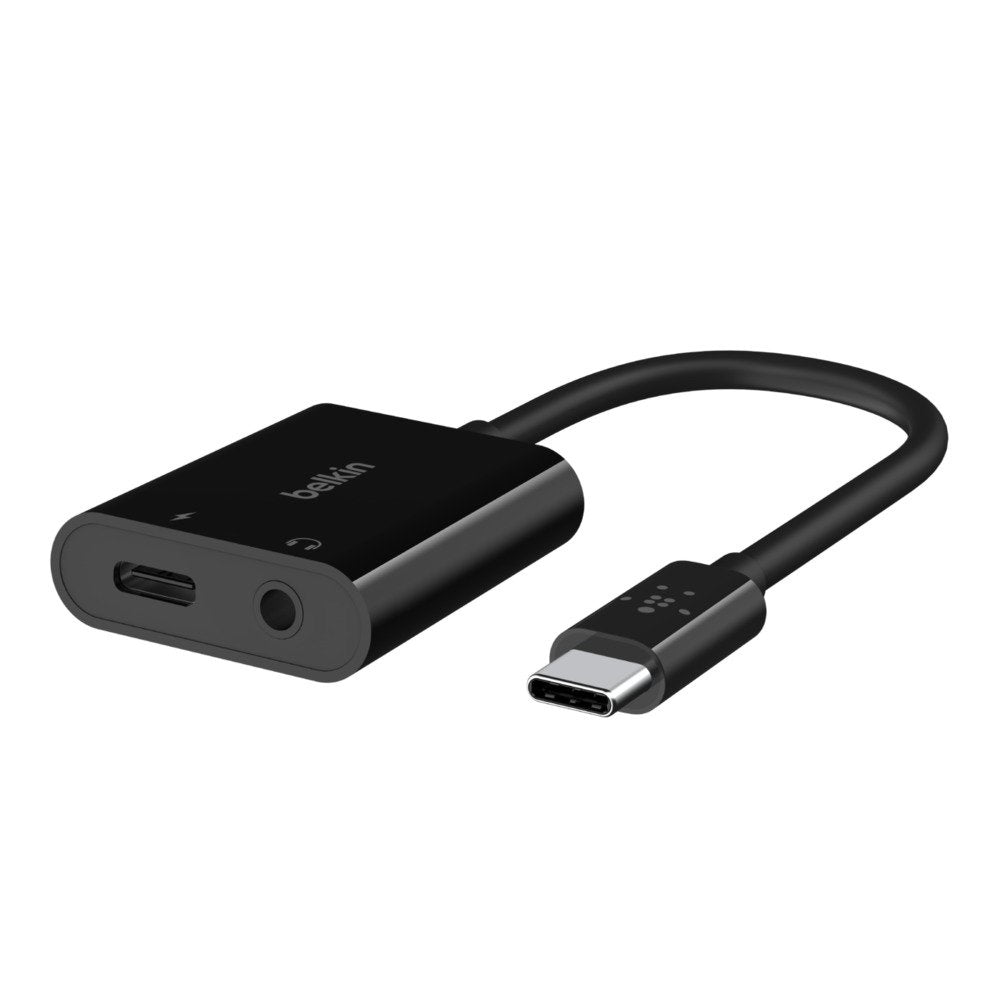 Conector De Audio Belkin Rockstar De 3,5 Mm Y Adaptador De Carga Usb-C Negro
