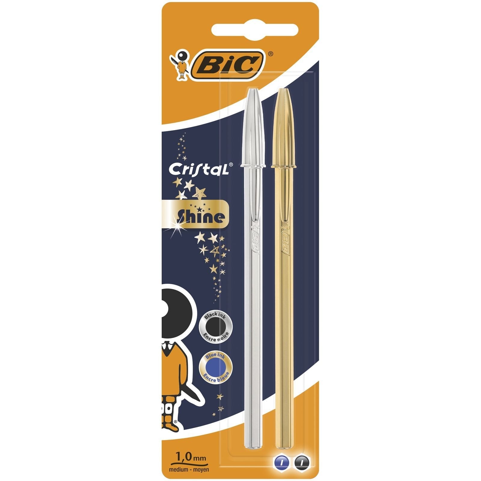 Blister De 2 Unidades Cristal Oro Color Azul Y Cristal Plata Color Negro