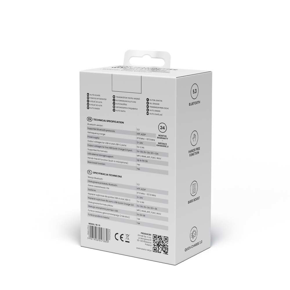 EAN 5901986047889 - Savio TR-15 Transmiter FM z Bluetooth 87,6 - 107,9 MHz Bluetooth/USB Negro imagen 9