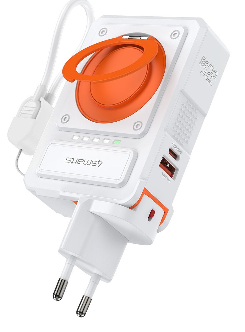 4smarts 541384 Batería Externa Polímero De Litio 10000 Mah Cargador Inalámbrico Naranja, Blanco